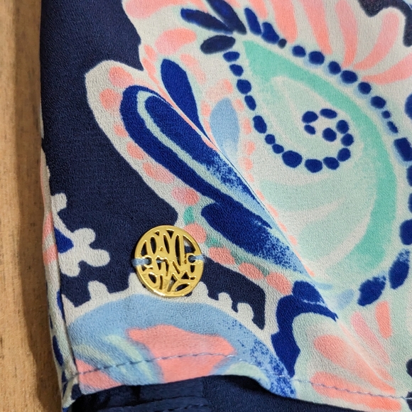 EUC! Lilly Pulitzer Florin Reversible Top High Tide Navy Holy Flockamolie Size S - Picture 6 of 14